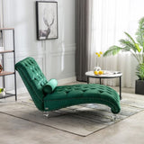 COOMORE Velvet Chaise Lounge Indoor,Button-Tufted Upholstered Chaise Lounge Chair with Pillow for W39538677