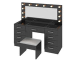 Vanity Desk Set with Large Lighted Mirror and Powre Outlet, Glass Top Makeup with 9 Drawers, 12228143