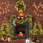 ZUN Pre-lit Xmas Tree Artificial Christmas 4-Piece Set,Garland, Wreath and Set of 2 3FT Entrance Trees PX307762AAF