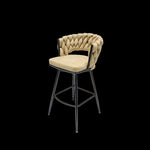 ZUN 28" Technical Leather Woven Bar Stool Set of 2,Black legs Barstools No Adjustable Kitchen Island 74342489