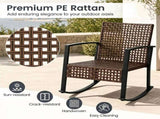 3-Piece Outdoor PE Rattan Rocking Chair Conversation Set with 2-Tier Glass Coffee Table, Heavy Duty 79877072