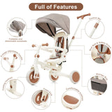 7 in 1 Baby Tricycle, Foldable Toddler Tricycle with Removable and Adjustable Parent Handle, Toddler N726P248345O