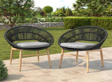 Cyril Outdoor Wicker Papasan Style Dining Chair, Teak Finished Leg and Dark Gray Faux Rattan, Gray N775P271975G