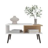 Coffee Table, 2 Shelves, 4 legs, White / Natural Oak B097P262371