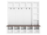 Farmhouse Wooden Hall Tree with 6 Hooks, Walnut Storage Bench with Adjustable Shelves, 4-in-1 90527649