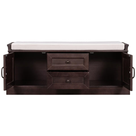 ZUN Storage Bench with 2 Drawers and 2 Cabinets, Shoe Bench with Removable Cushion for Living Room, 24970634