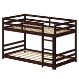 Brown painted pine twin wooden bed with head and tail cross rails, can be split into single bed or 07567396