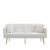 Cream White Velvet Futon Sofa Bed with Gold Metal Legs W58849088