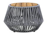 Acacia Wood Side Table with Grey Rope Base - Natural Teak Finish, Modern Coastal Accent for Patio, N770P380264G