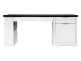 55" Modern Fluted Office Desk with Storage Cabinet & Drawers, Computer Writing Desk with Power 60780719