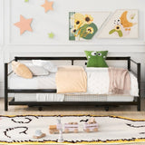 Twin Size Metal Daybed with Adjustable Trundle, Pop Up Trundle, Black 55665672