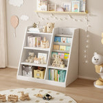 ZUN White Wooden Toy Storage Organizer Cabinet Kids Bookshelf Children Bookcase Toddler Baby Sling Book W2876P233536