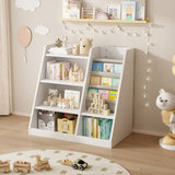 ZUN White Wooden Toy Storage Organizer Cabinet Kids Bookshelf Children Bookcase Toddler Baby Sling Book 81471101