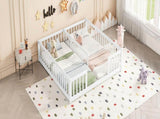 Double Twin Floor Bed with Fence, Guardrails, without door, White 37744042