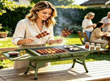 Portable Folding Charcoal BBQ Grill, Outdoor Barbecue Grill with Dual Side Shelves & 12 Air Vents, 29454027