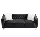 Black, 23 Seat Sofa Set, Velvet Crystal Buckle Upholstery Sofa, Crystal Feet, Removable Cushion, 59962289