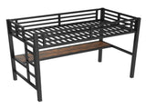 Metal Twin Size Loft Bed with Power Outlet and LED Lighted, Space-Saving, Noise Reduced, Black W1580P372863