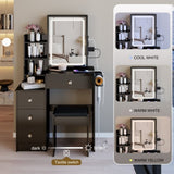 29.2" Small Size Left Bedside Cabinet Vanity Table Cushioned Stool, 2 AC2 USB Power Station, Hair W3258P288458