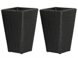 Set of 2 Rattan Planters with Removable Inner Pots, Metal Frame Adjustable Foot Pads for Garde 64398840