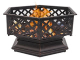 22" Hexagonal Shaped Iron Brazier Wood Pit Decoration for Backyard Poolside 90312473