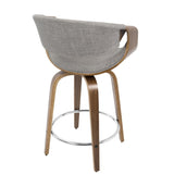 Curvini Mid-Century Modern Counter Stool in Walnut Wood and Light Grey Fabric by LumiSource - Set of B202P221709