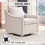 011-Linen Fabric 360&deg Swivel Accent Chair with Upholstered,One Back Pillow,Armrest with Rivets W527P190828