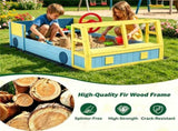 Fire Truck Themed Wooden Sandbox for 2 Kids, Fir Wood Play Sand Table with PP Liner & Bench, Outdoor 08907507