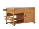43.3" Outdoor Kitchen Island, Solid Fir Wood Grill with Stainless Steel Top, Rolling Bar N717P508001A