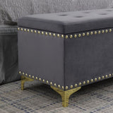 Large Storage Benches Set, Nailhead Trim 2 in 1 Combination Benches, Tufted Velvet Benches with Gold W1420104348
