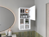 White Wall-Mounted Bathroom Cabinet with Door and 4 Open Shelves B062P323177