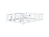 Full Size Floor Bed with Fence and Door,Rubber Wood Floor Bed with Safety Guardrails,White W504P296786