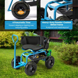 Garden Cart Height Adjustable Scooter with Swivel Seat & Tool Storage Blue 32801682