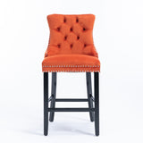 Contemporary Velvet Upholstered Barstools with Button Tufted Decoration and Wooden Legs, and Chrome W1143P178194