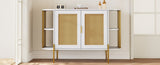 TREXM 2-Door Elegant Curved Dining Cabinet with Gold Trim and Woven Rattan Doors for Dining Room N715P172740K