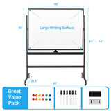 48''x36'' Mobile Whiteboard with Height AdjustMagnetic Double-Sided Reversible Whiteboard 01254757