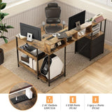 L Shaped Gaming Desk with File Drawer, 73" Reversible L Shaped Computer Desk with Power Outlet & LED 35045150