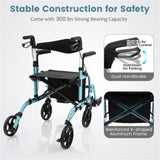 2-in-1 Rollator Walker & Wheelchair 6-Level Adjustable Handles, 1-Hand Folding, Storage 50220611
