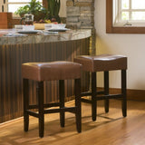 Set of 2, 26.75" Backless Leather Counter Height Barstool, Brown 74492.00HZLNT