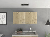Wall cabinet 19"H, two Doors, two internal Shelves, White / Light Oak B097133159