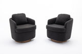 035-Boucle Fabric Swivel Accent Chair With Soild Wood Round Brown Base Leg,Black W527134465