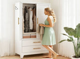 White Metal Wardrobe Closet with 2 Doors and Drawers, 71 Tall Storage Cabinet for Bedroom, T2398P480393