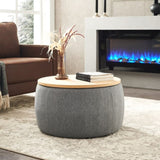 Round Storage Ottoman, 2 in 1 Function, Work as End table and Ottoman, Dark Grey W48735178