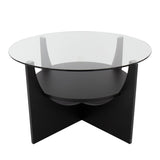 U-Shaped Contemporary Coffee Table in Black Wood and Clear Glass by LumiSource B202P223313