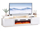 White Fireplace TV Stand, 177.8*35*60.5cm, Embossed Particle Board with Melamine Foil, High Gloss 69238826