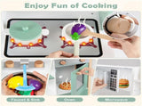 Kids Wooden Play Kitchen with 13 Accessories, Pretend Cooking Set with Chalkboard for 3, 58268723