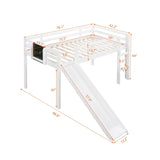 Twin size Loft Bed Wood Bed with Slide, Stair and Chalkboard,White WF286310AAK