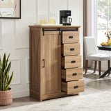 ZUN 5 Drawers Dresser w/Sliding Barn Door, Farmhouse Modern Tall Dresser 5 Chest of Drawers, Storage W2275P206614