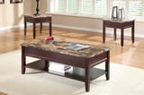 Dark Cherry Finish Wooden Lift Top Cocktail Table with Storage Shelf Faux Marble Top 1pc B011P175754