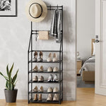 ZUN 5-layer shoe rack, suitable for entrances, narrow shoe racks, jackets, and shoe racks, with 8 hooks 24760479