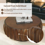Round Solid Wood Carved Coffee Table with Elegant Sculptural Design W3137P270434